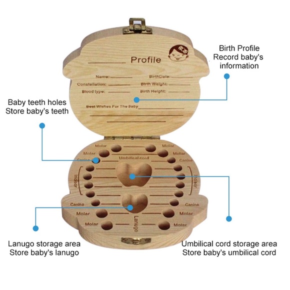 BRAND NEW BABY TOOTH FAIRY & FIRST CURL, & UMBILICAL CORD PINE WOOD KEEPSAKE BOX - Picture 10 of 13